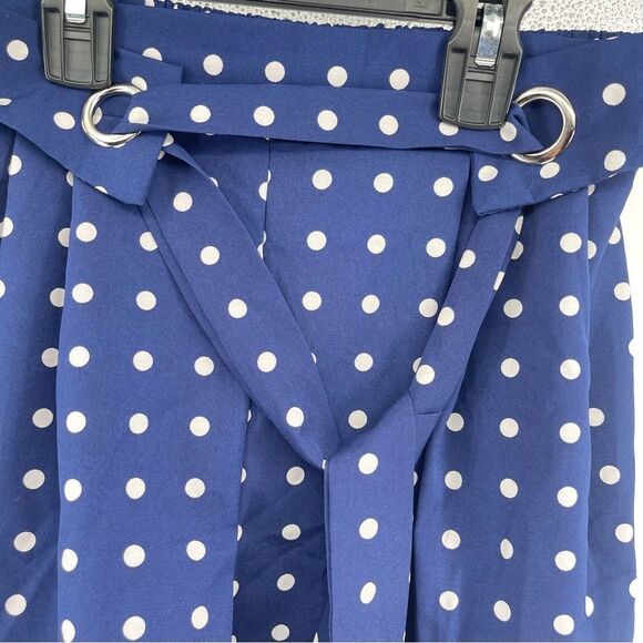 Zara Navy Blue Polka Dot Skort Size M – Pleated Front, Tie Belt, Lightweight - Picture 3 of 9